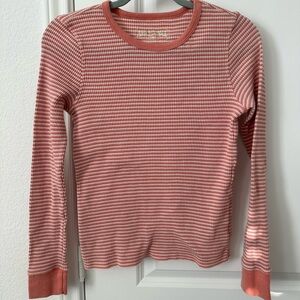 American Eagle Outfitters Striped Waffle Knot Thermal Long Sleeve Top